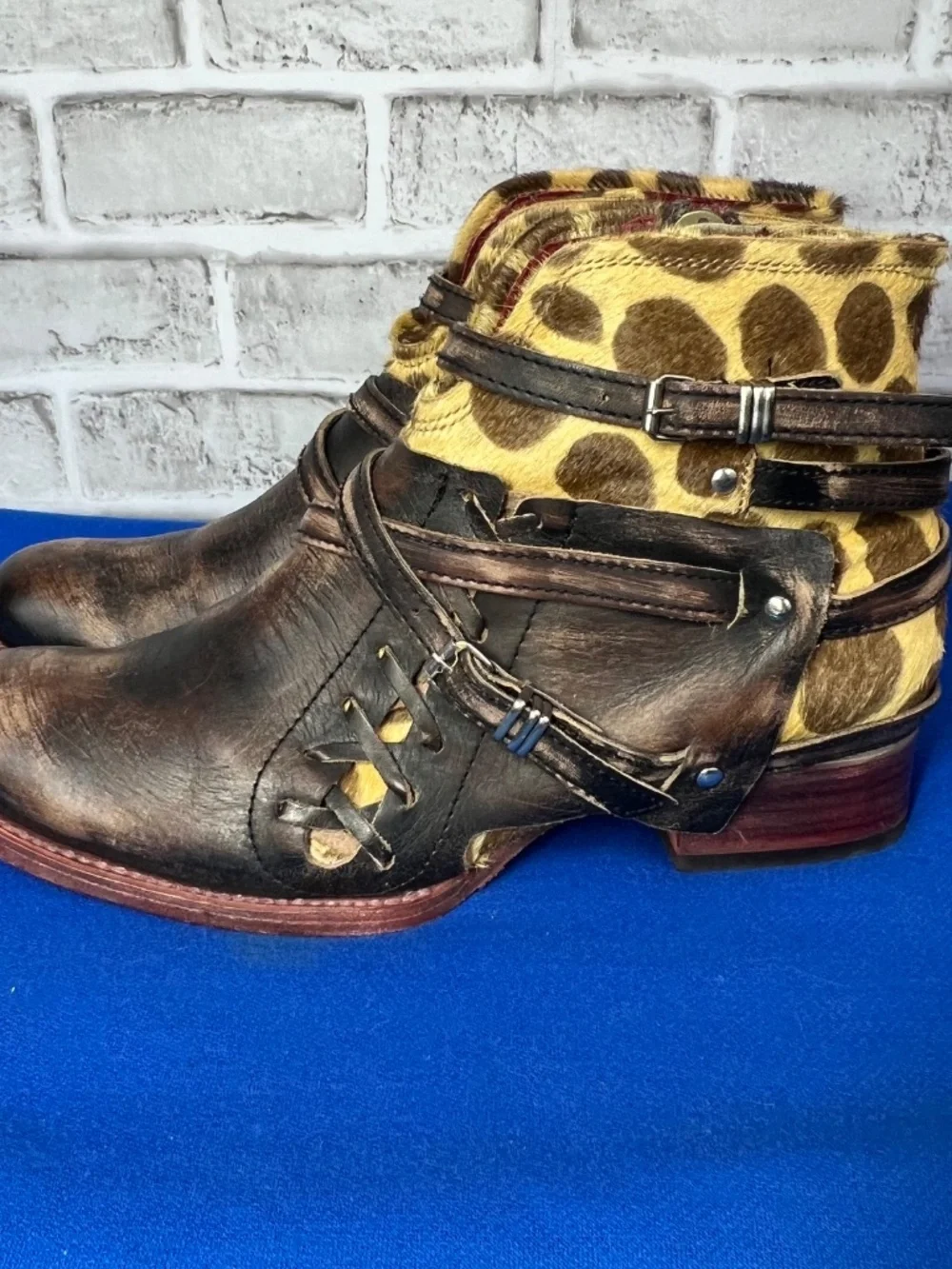 🦅|•FREEBIRD BY STEVEN•| 'Belfast' Animal Print Leather Booties Size 11-12